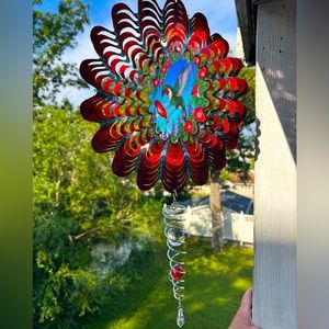 12in flapping hummingbird Stainless steal wind spinner with tail.